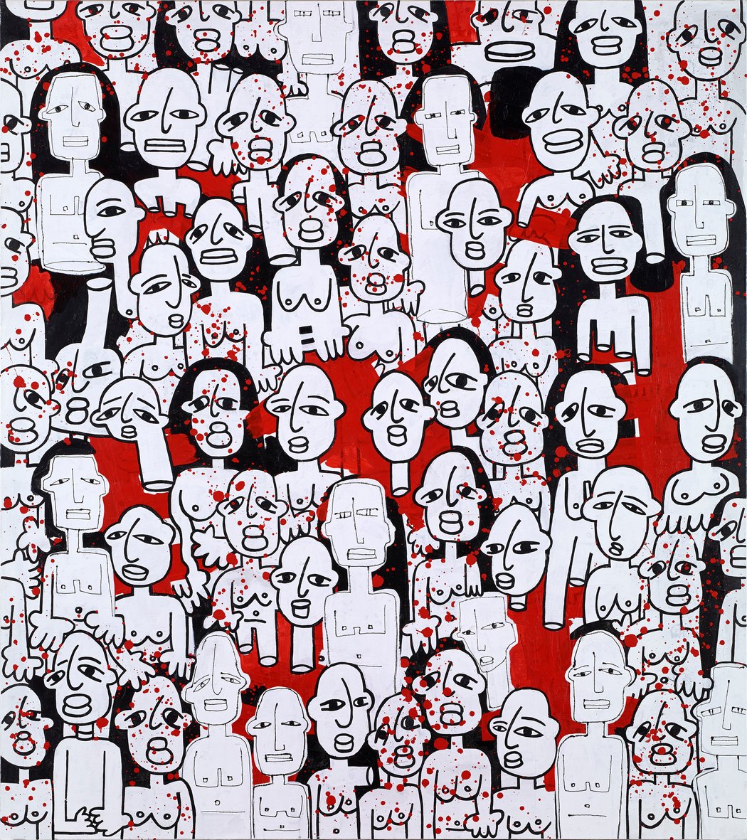 Human Group, mixta sobre lienzo y papel 180x160 cm, autor Joaquín Barón